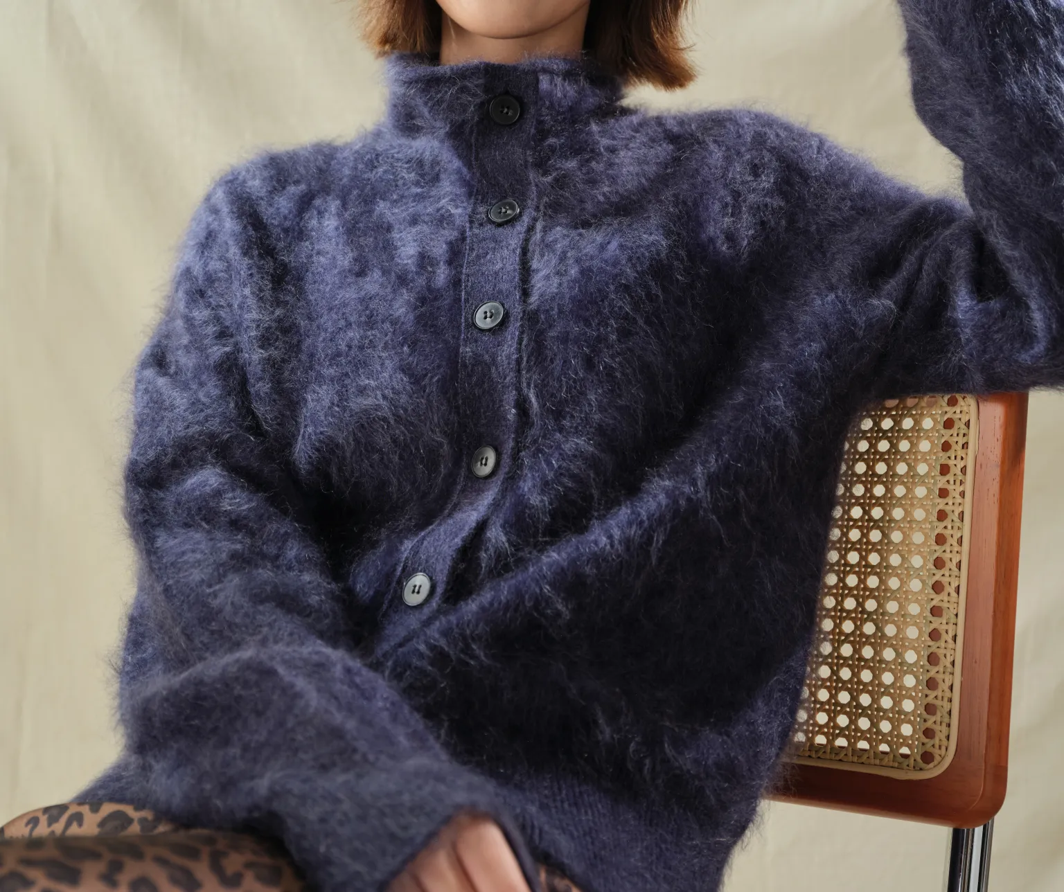 Heavyweight Brushed Cashmere Mock Neck Cardigan