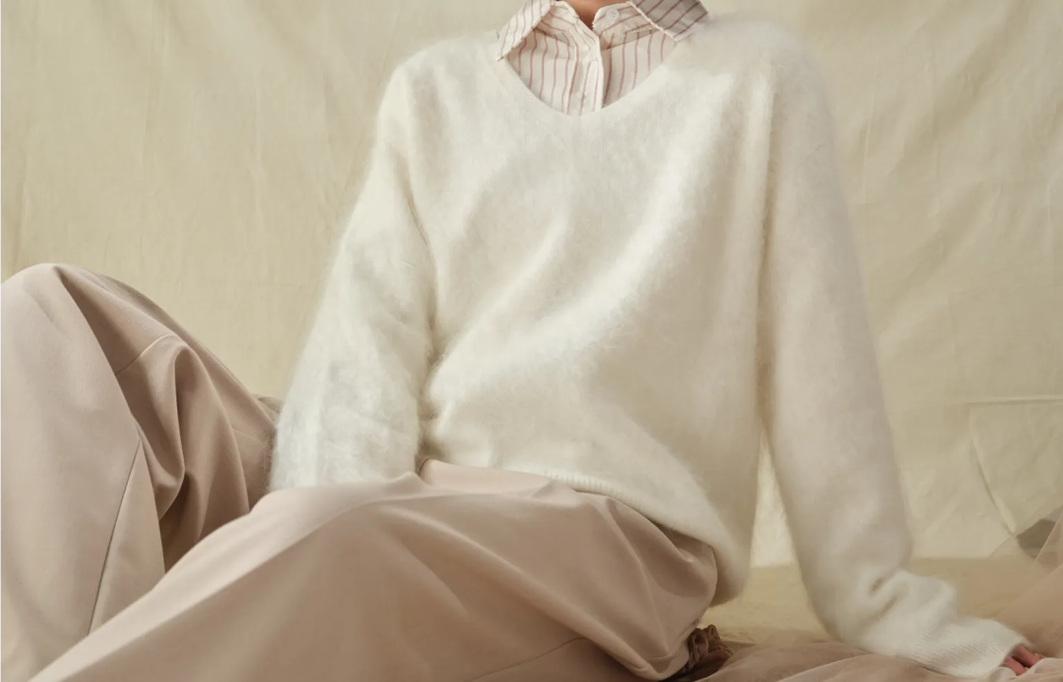 Relaxed Brushed Cashmere V-Neck Sweater