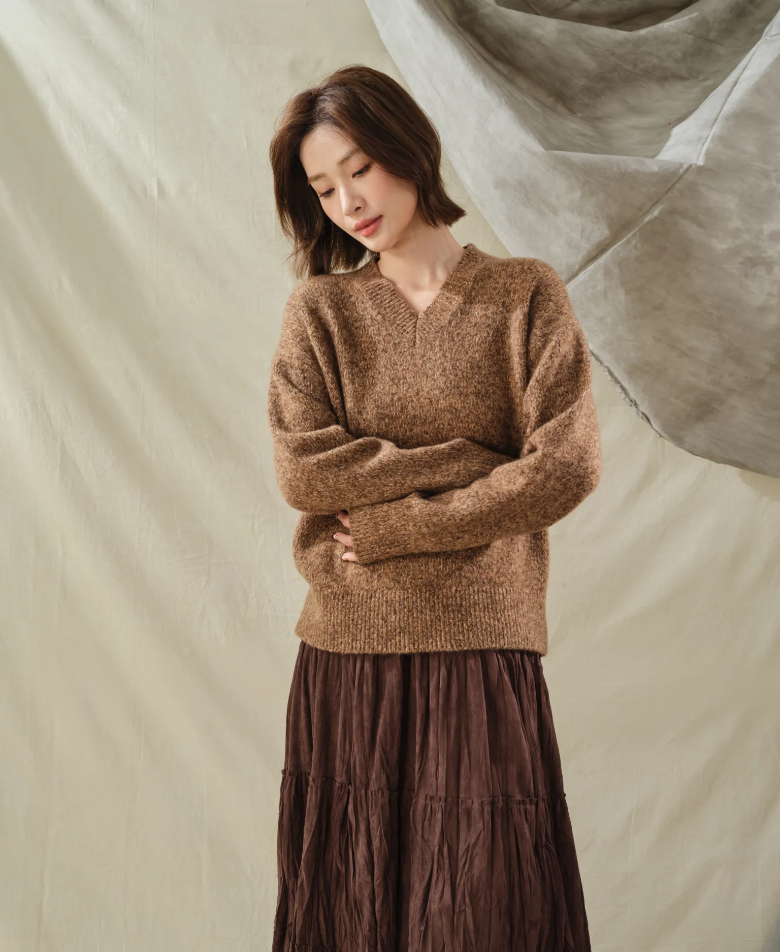 Fine Mélange Cashmere V-Neck Pullover